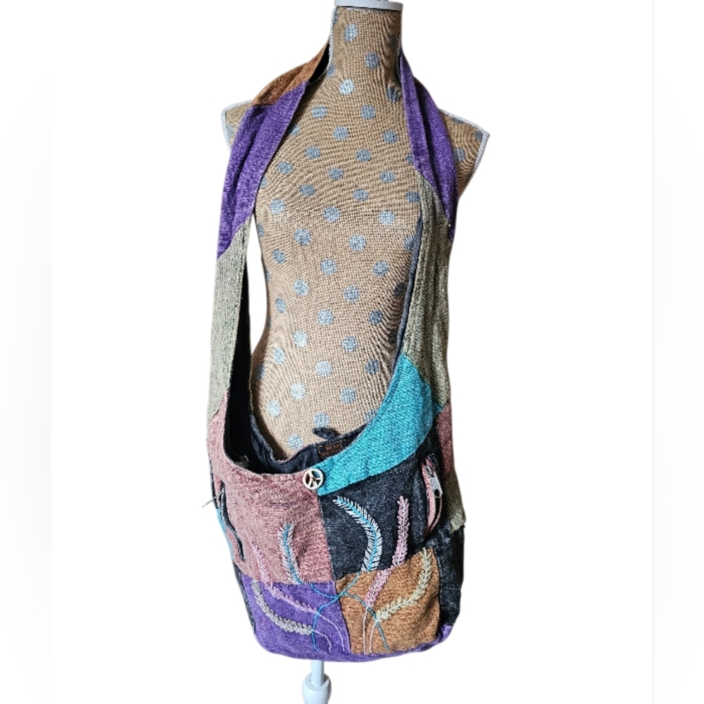 Rising International Nepal Cotton Patchwork Wheat Graphic Hobo Crossbody Bag